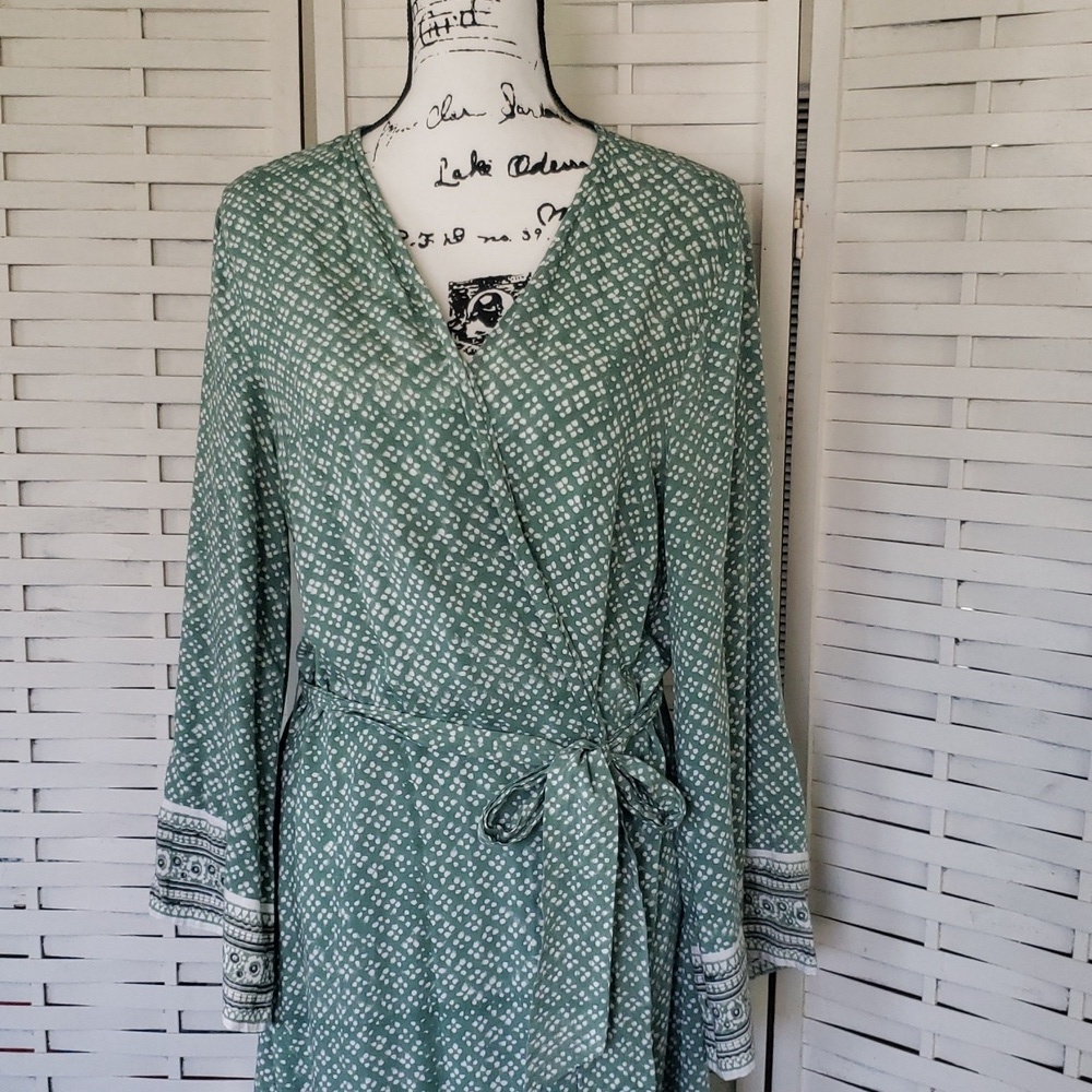 Cleobella Green Patterned Wrap Dress Size M - Picture 2 of 7